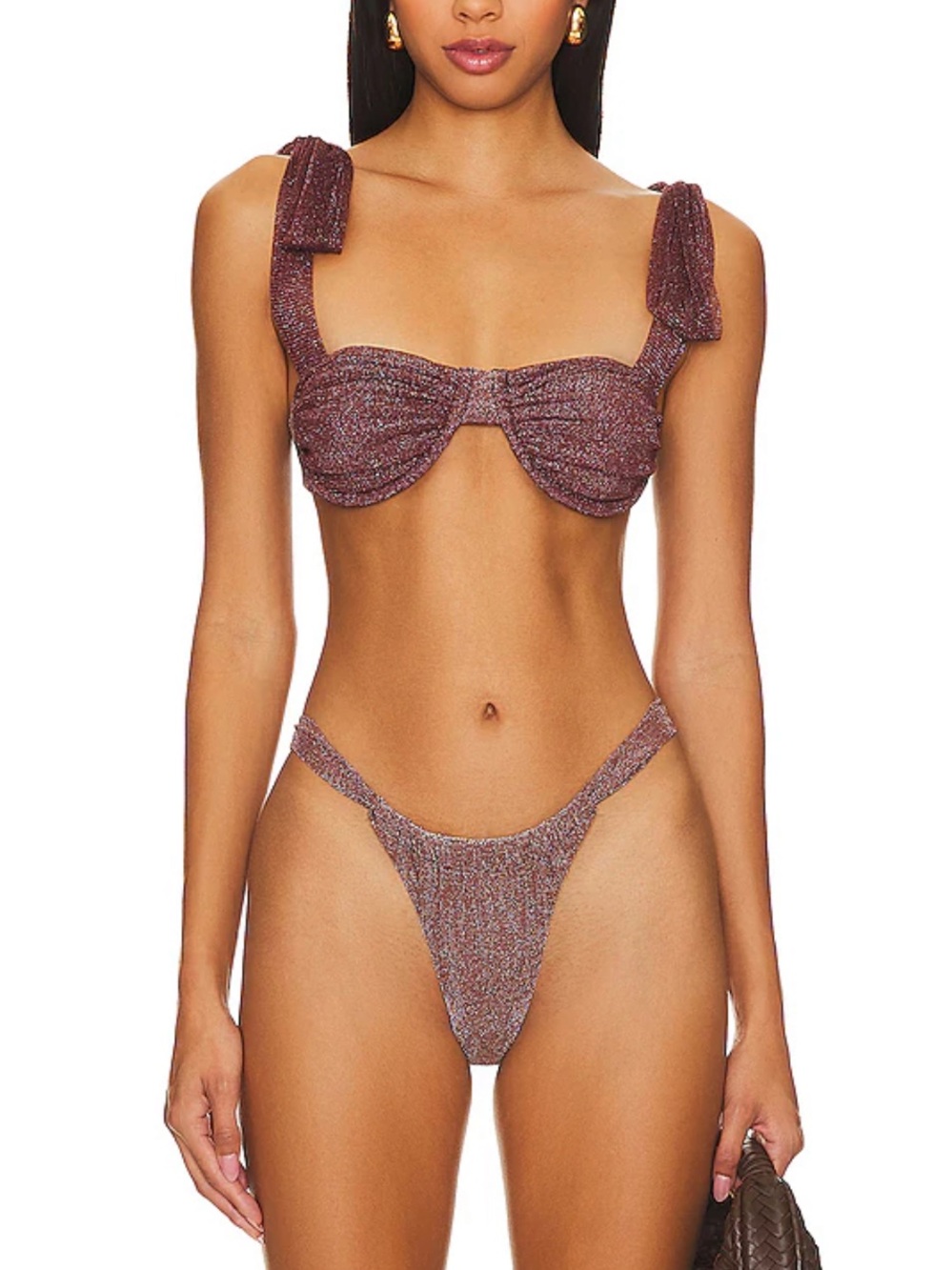 🤎Beach Riot Hot Chocolate Metallic Brown Tie-Shoulder Bikini - NWOT never worn!